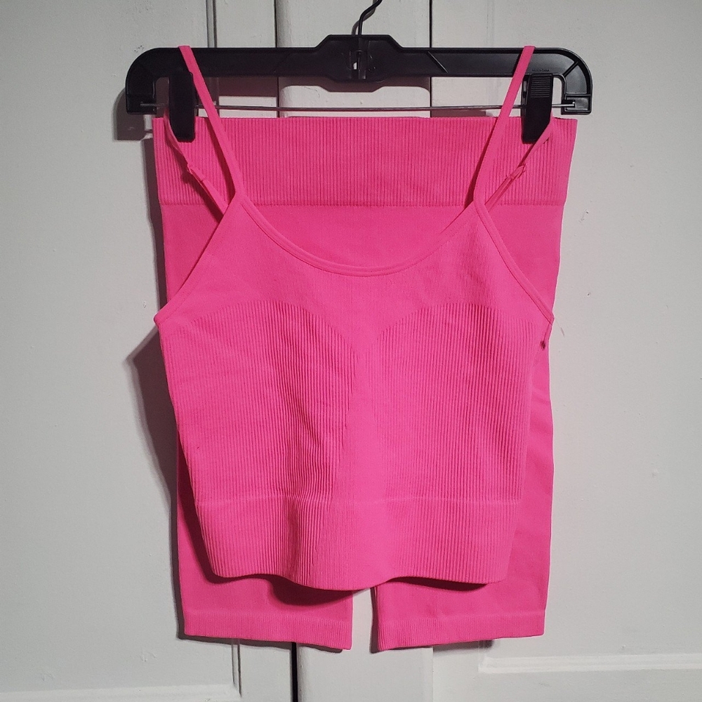 Neon pink biker short set